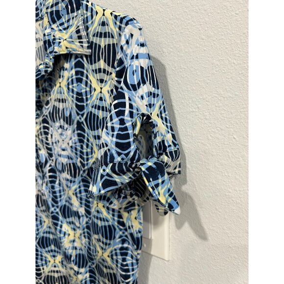 Swing Womens Blue Geometric Short Sleeve Button-Up Shirt Size S Lightweight Casu - Picture 4 of 9